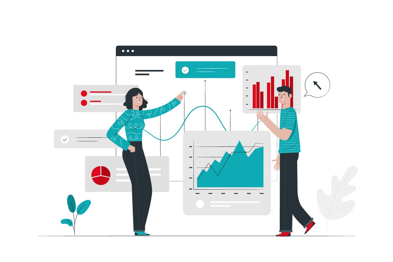 Illustration mit Diagrammen und Statistiken 