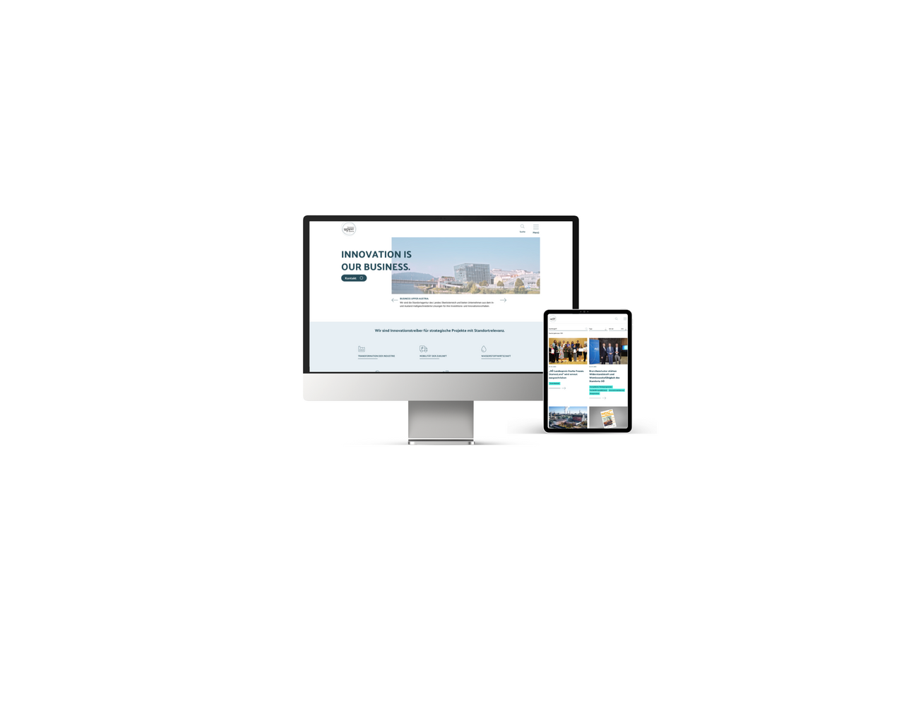 Screen MockUp der Business Upper Austria Website am iMac und iPad 