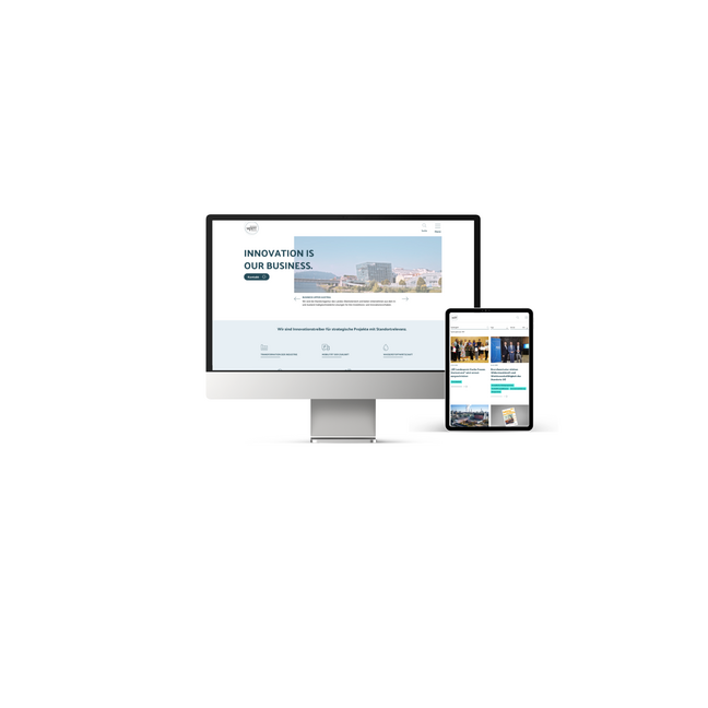 Screen MockUp der Business Upper Austria Website am iMac und iPad 