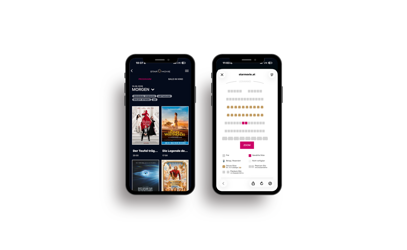 Screen Mock Up Star Movie Kinoprogramm und Ticketreservierung