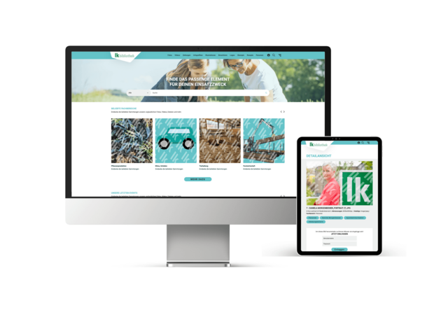 Screen Mock Up LWK NOE Bibliothek am iMac und am iPad
