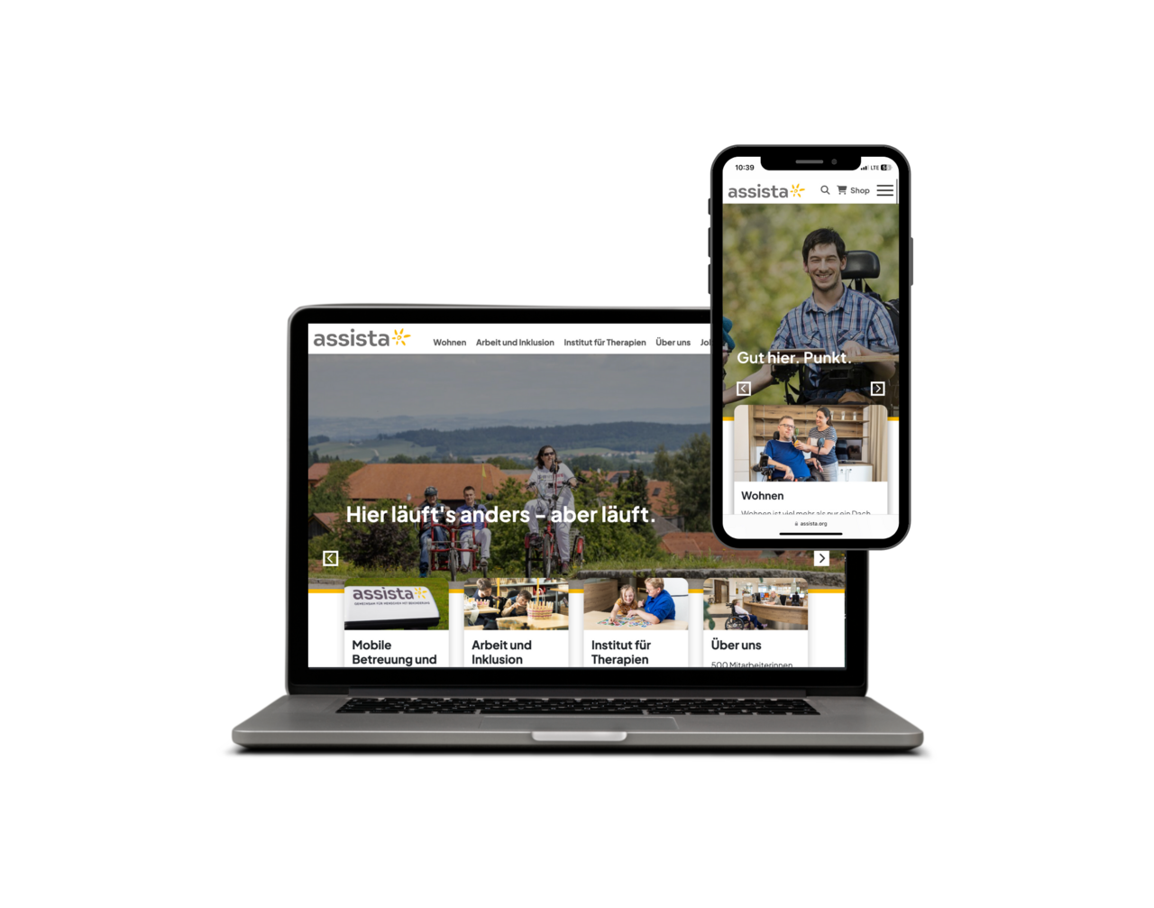 Screen Mockup der Assista Website am Laptop und Smartphone