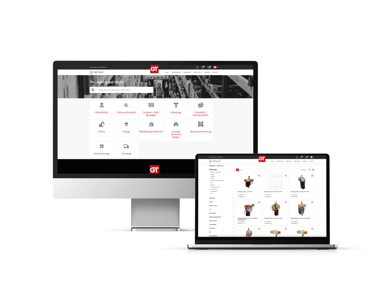 Screen Mockup Mietshop Produktauswahl