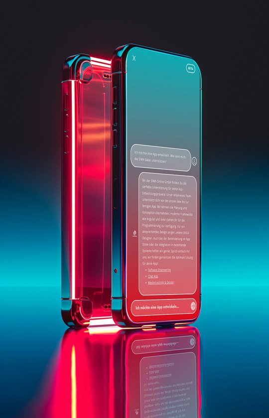 Iphone MockUp Futurisitisch blau/rot mit Chatfinder.Ai Chat