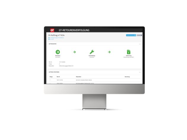 Ansicht GT Internes Serviceportal Retourenverfolgung