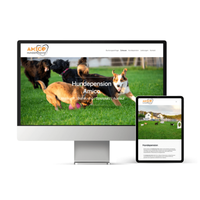 Mockup der Homepage am Bildschirm und Tablet 