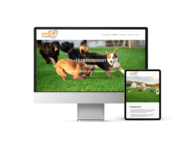 Mockup der Homepage am Bildschirm und Tablet 