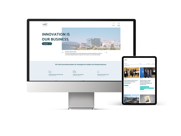 Screen MockUp der Business Upper Austria Website am iMac und iPad 