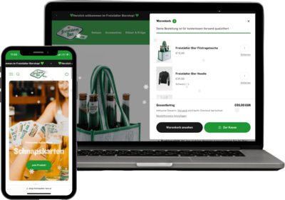 Screen Mock Up E-Commerce Lösung Freistädter Bier Fanshop