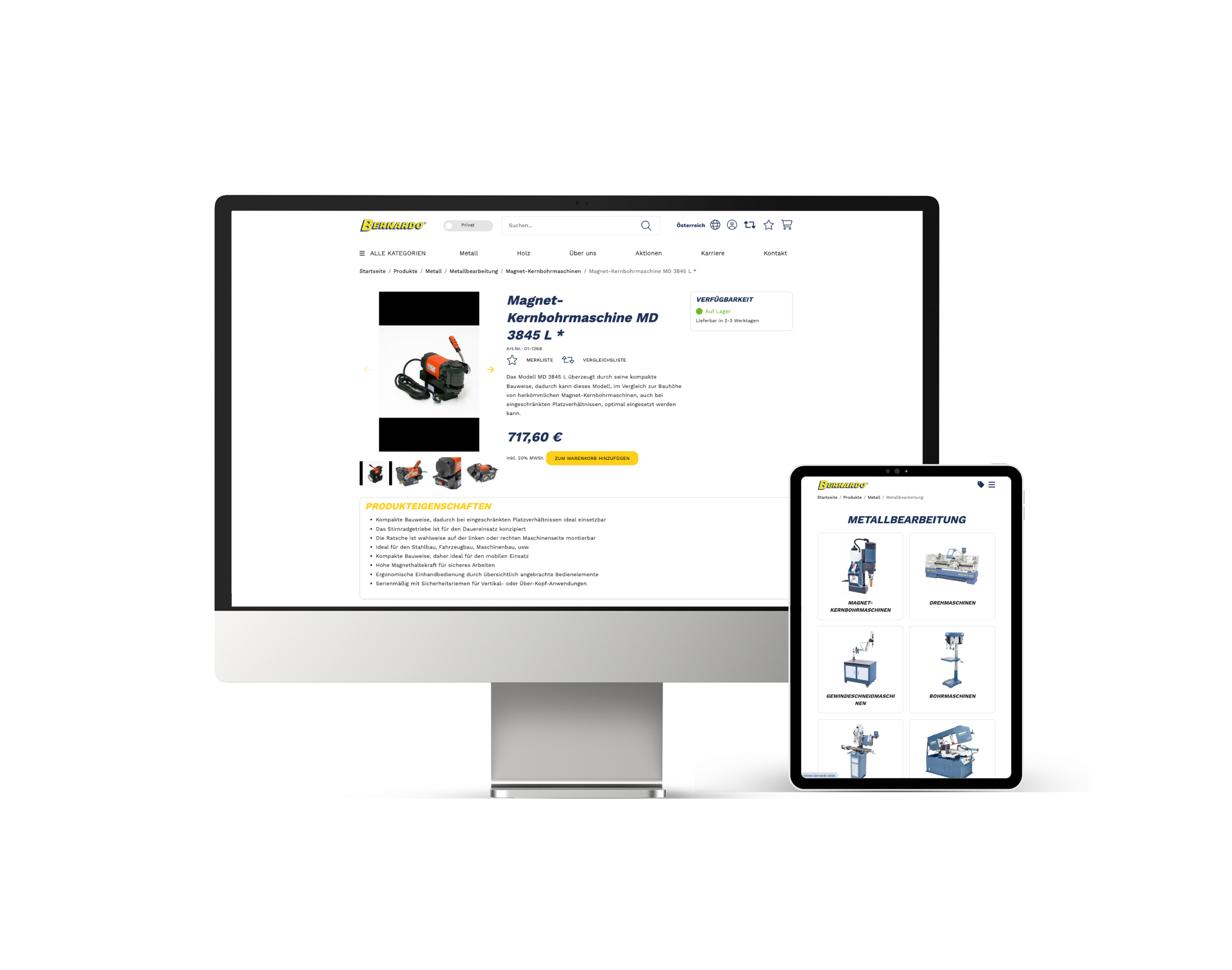 Bernardo Onlineshop MockUp iMac und Tablet