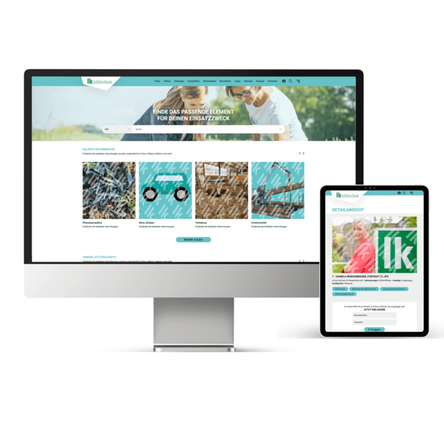Screen Mock Up LWK NOE Bibliothek am iMac und am iPad