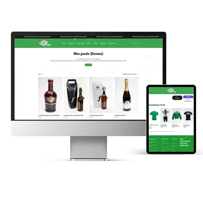 Mock Up vom neuen Shopify Freistädter Bier Fan Shop 